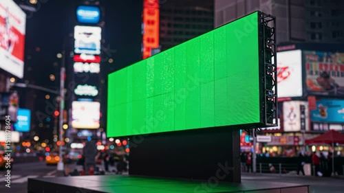 Blank green screen on a large billboard in Times Square, NYC.
