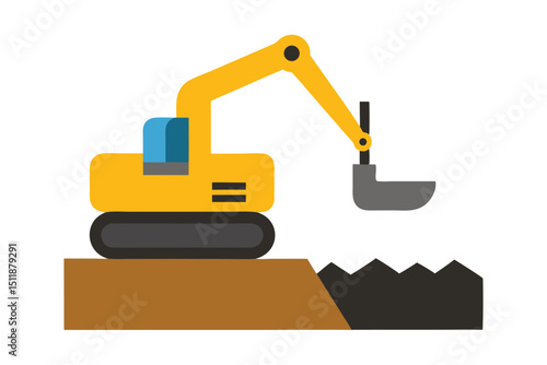 Excavator digging foundation in chalchi vector style for construction zone vector art illustration