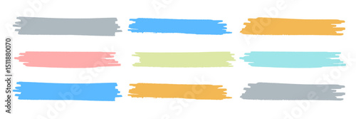 set frame rectangle orange yellow green blue brush stroke. Grunge brush vector hand drawn icon. Repeated irregular strokes with polka dots and a brush. Model trends drawn by hand.