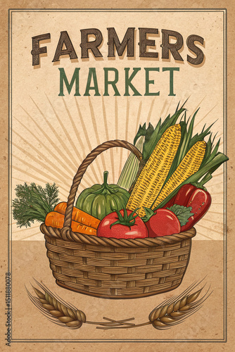 Farmers Market Basket Poster vintage-style