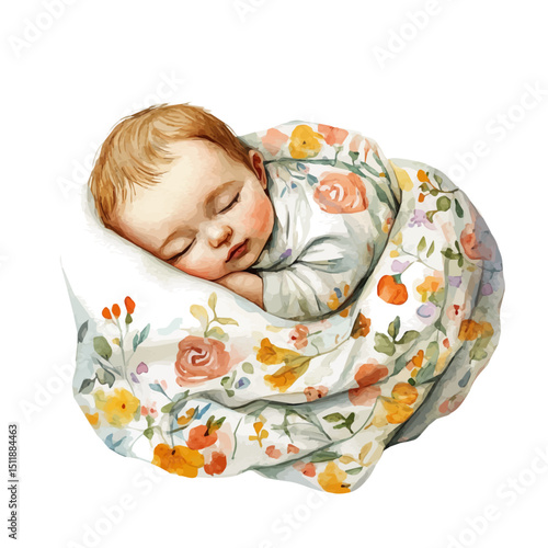 Swaddled Infant, watercolor vector, high quality, isolated on a white background.