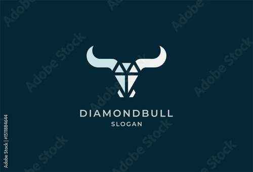 Abstract Buffalo Head Logo, bull head with diamond combination, usable for branding and business logos, Flat Logo Design Template, vector illustration