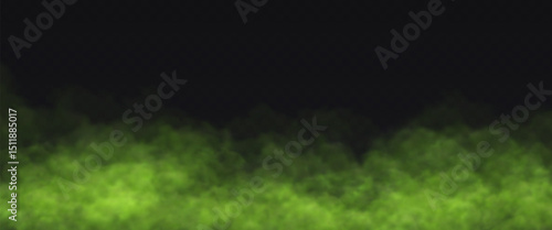 Green Fog effect on transparent dark background. Vector Smoke cloud.