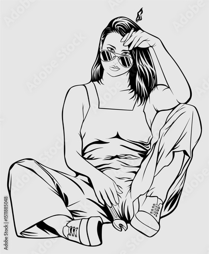 beautiful girl in action illustration