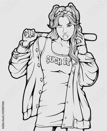 beautiful girl in action illustration