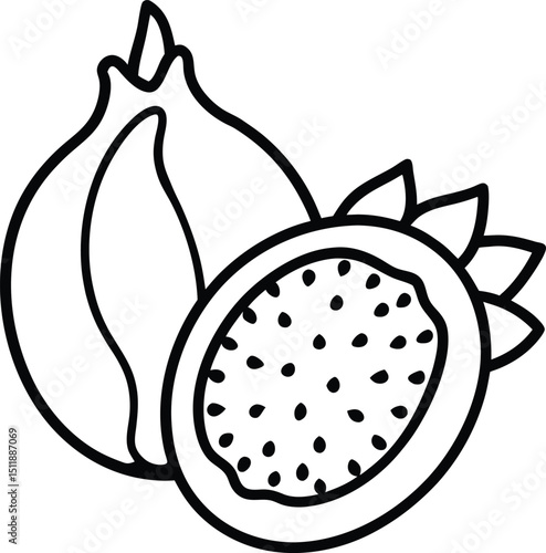Tropical Fruit Mix Outline Drawing.
