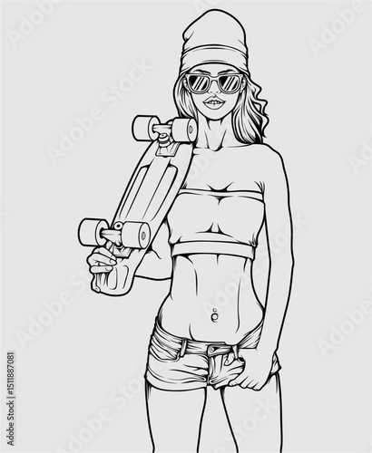 beautiful girl in action illustration