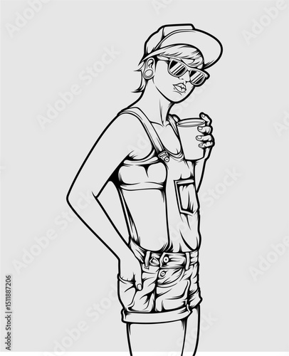 beautiful girl in action illustration