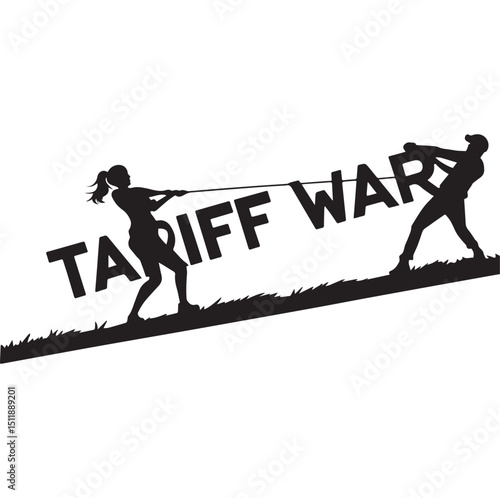 Tariff war tug of war silhouette