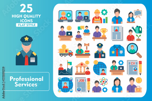 Wallpaper Mural Professional services Flat Icon Set. Incleded Icons Online Workers, Online Job, Worker, Man, Teacher, Office, Communication, Winner, Resume. Vector Icons Collection Torontodigital.ca