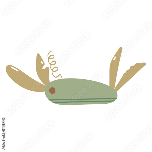 Green cartoon Swiss knife illustration, green multi-tool, multipurpose penknife. Multifunctional tool