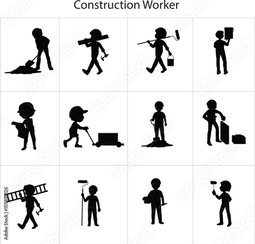 Construction worker Shallotte icon set. 