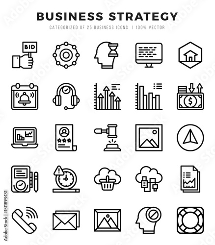 Set of Lineal Business Strategy Icons. Lineal art icon. Vector illustration