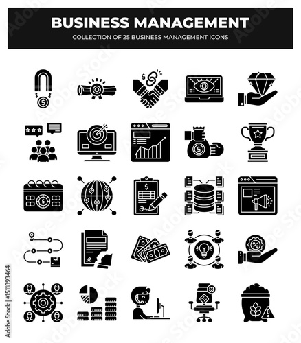 Collection of 25 Business Management Icons: Strategy. Planning. Marketing. Finance