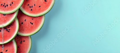 Fresh Watermelon Slices on a Light Blue Background Summer Fruit Healthy Eating and Refreshing Snack