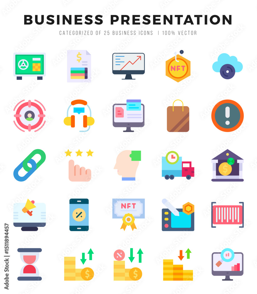 Vector icons set of Business Presentation. Flat style Icons. Vector icons set of Business Presentation. Flat style Icons.