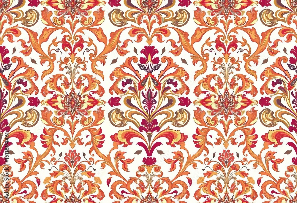 Obraz premium Intricate floral damask, geometric textile repeat Elegant, ornate, symmetrical design, seamless pattern, surface pattern