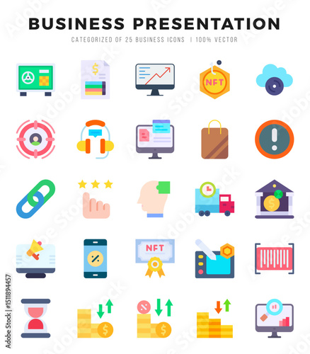 Vector icons set of Business Presentation. Flat style Icons.
