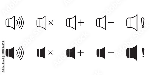 speaker icon set. speaker sounds. silence. increase. decrease .and sound alert