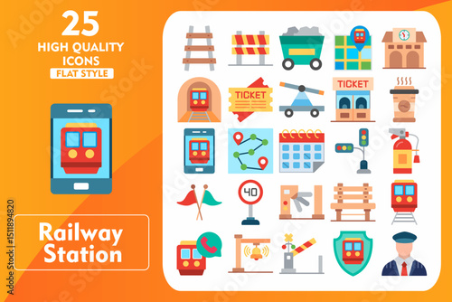 Fotografie Railway Station Flat Icon Set