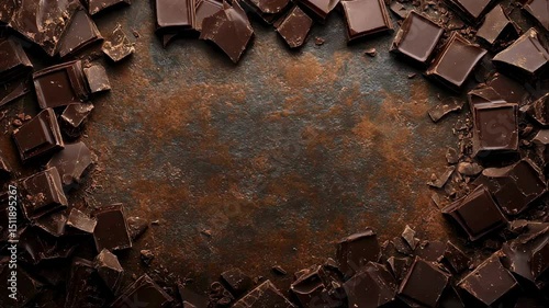 Dark Chocolate Chunks on Rustic Background - Food 