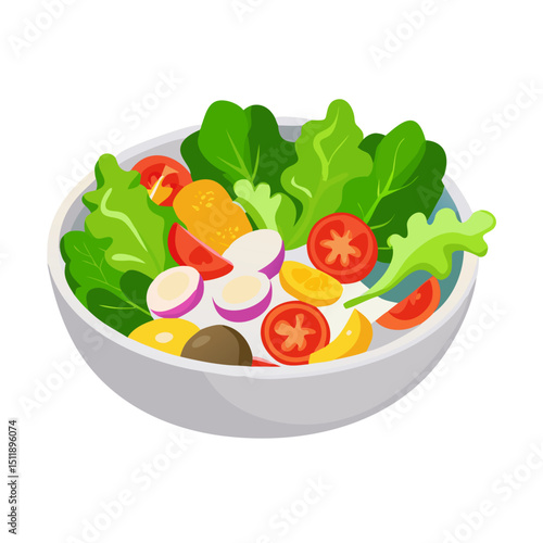 Vector illustration of a fresh salad with vibrant vegetables on white background