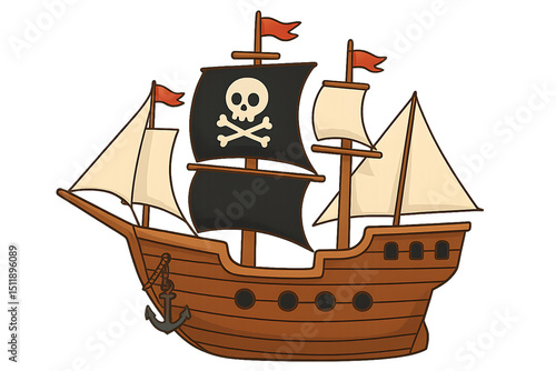 A pirate ship sailing on the ocean