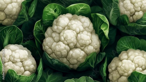 Abundant Harvest Close-Up of Fresh Cauliflowers in Lush Green Foliage