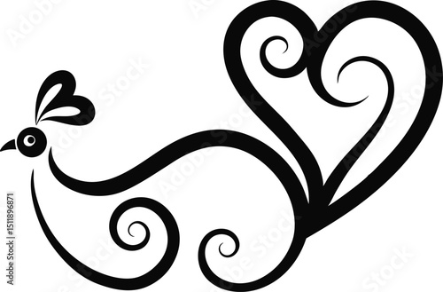 Simple chikin swirl forming heart shaped vines in delicate style vector art illustration