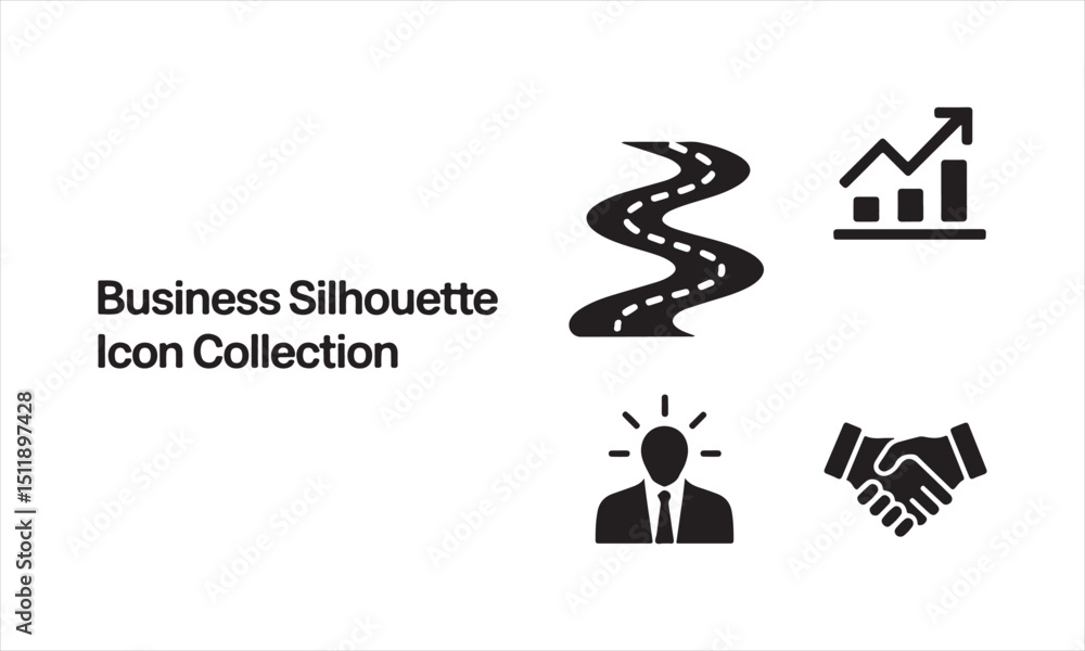 Fototapeta premium Business Silhouette Icon Collection – Growth, Ideas, Roadmap & Partnership