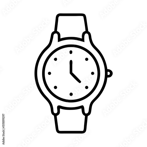 Simple outline of a wristwatch with strap on white background  