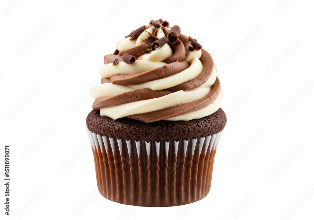 Isolated Decadent Chocolate Cupcake with Swirled Frosting Isolated Decadent Chocolate Cupcake with Swirled Frosting