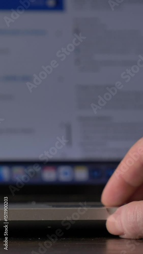 white woman with glasses looking for a job on the internet, vertical video