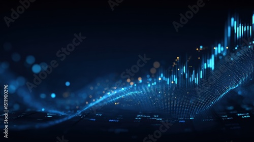 Abstract digital stock market chart with glowing blue lines and bokeh effects representing financial growth and analysis.