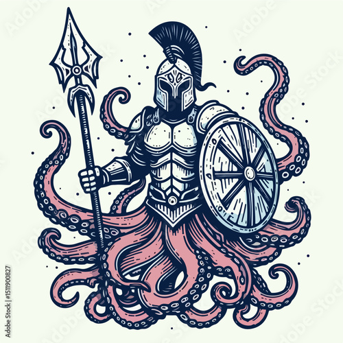 Mythic Guardian: A powerful guardian, melding the strength of an ancient warrior with the enigmatic allure of a sea creature, stands defiant, poised to defend.