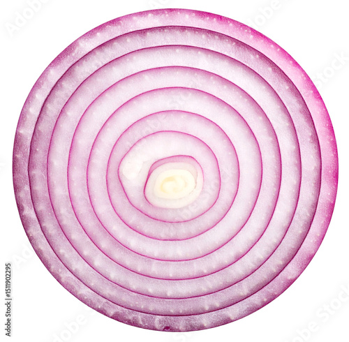 top view sliced red onion isolated on white background