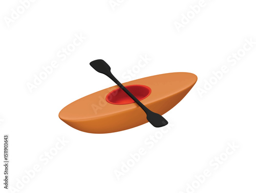 kayak boat and raddle icon 3d illustration render