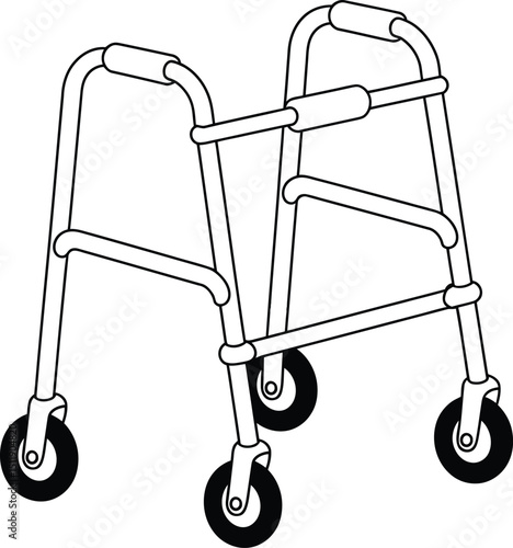 Medical Walker with Wheels - Mobility Aid Drawing