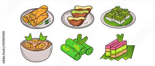 Food Indonesia culinary hand drawn color bundle set