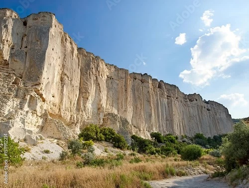 Sunlit Limestone Cliff Face with Turkey.