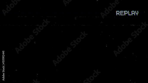 VHS video tape replay screen on black background. 4K Video