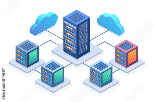 Wallpaper Mural Isometric illustration of a server network with cloud connectivity and data storage Torontodigital.ca