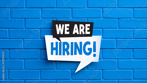 We are hiring , We Are Hiring Poster on Blue Brick Wall – Job Vacancy Announcement Banner