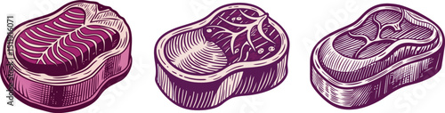 Different cuts of steak for barbecue vector design element