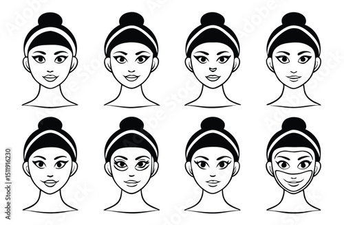 Skincare Routine Icons – Facial Treatment and Beauty Care Set