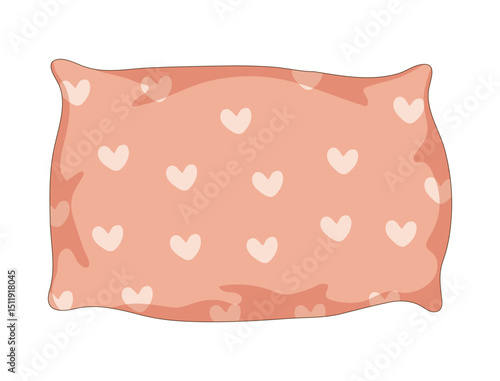 Rectangular pillow. Pink with white hearts. Cute image of a cozy pillow. Interior item. Home textile. Cartoon style. Vector illustration