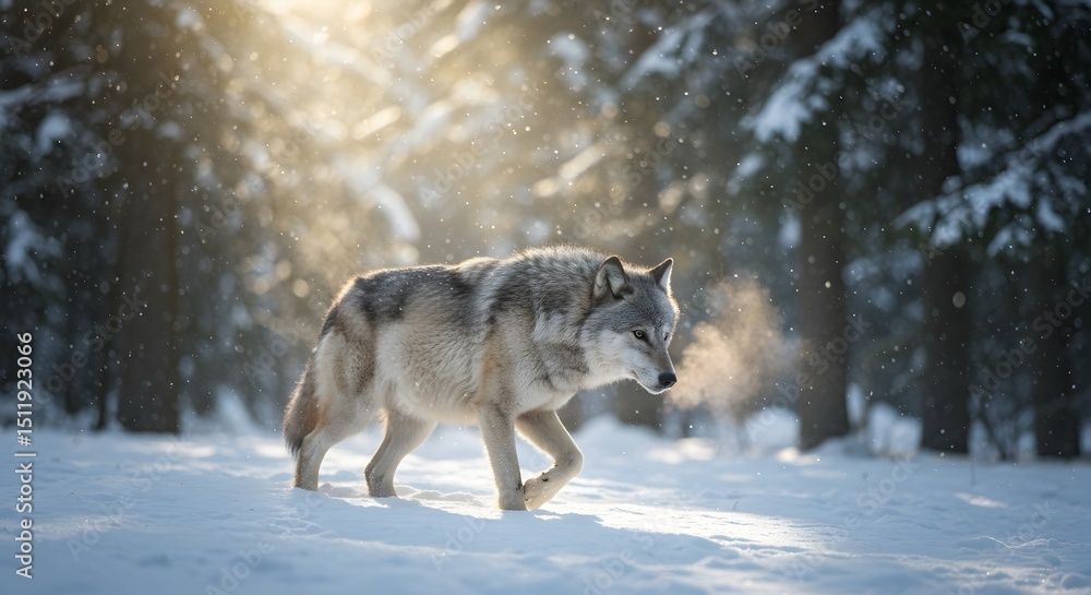 Fototapeta premium Majestic Gray Wolf in Winter Wonderland