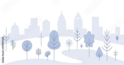 Tranquil Cityscape with Rolling Hills and Trees