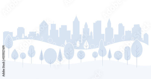 Tranquil Cityscape with Rolling Hills and Trees