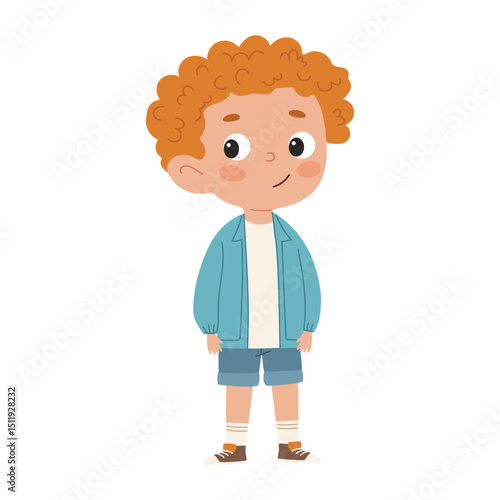 Cute little  boy standing with a smile. Child illustration on white background